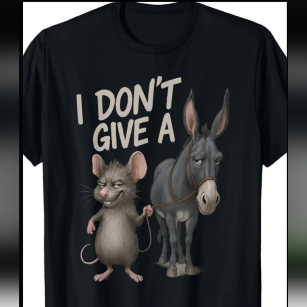I Don't Give A Rat & Donkey Graphic Short Sleeve Tee - Black